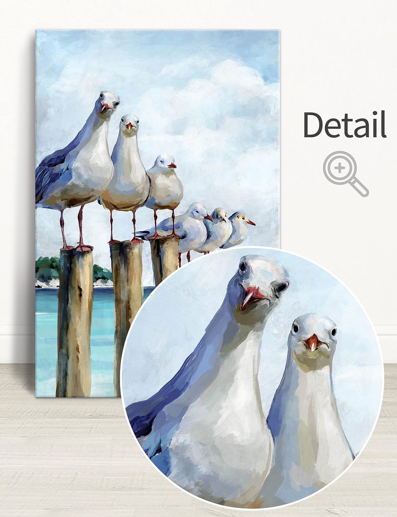 SUMGAR Ocean Wall Art Coastal Sea Bird Artwork Framed Prints Wall Decor Teal Beach Canvas Paintings for Bathroom Bedroom Living Room Decor 16"x24"