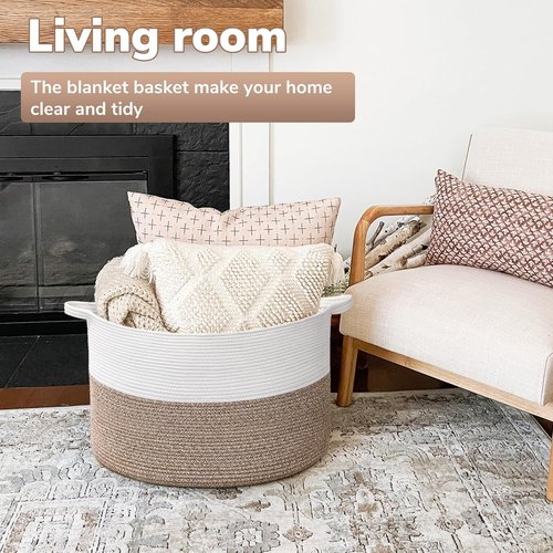 Goodpick Large Woven Rope Storage Basket - 83L for Blankets | Ideal for Living Room & Dorms - 21.7 x 13.8 Inches