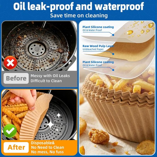 HONYAO 200pcs Disposable Air Fryer Liners - Strong 8-Inch Paper for 5qt to 8qt Baskets, BPA-Free