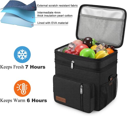 MIYCOO Insulated Lunch Bag - Large Leakproof Cooler for Work, Beach & Travel | Black, 15L