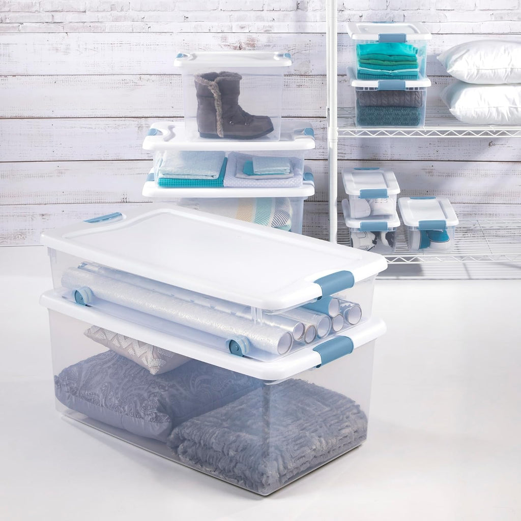 Sterilite 12-Pack Latching Storage Bins - Clear Plastic Under Bed Organizers, 6 Quart Capacity