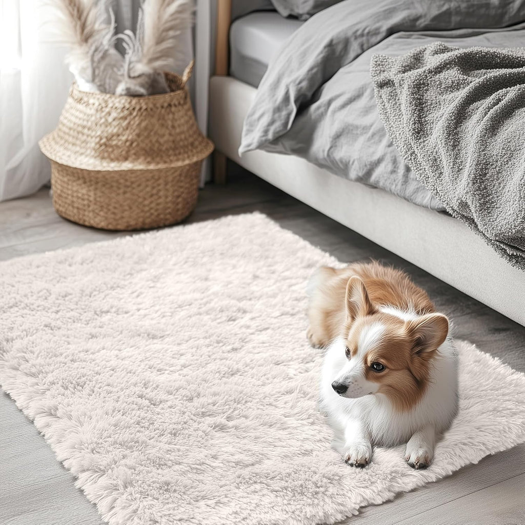 OLANLY Soft Fluffy Shaggy Small Rug - 2x2 Machine Washable Indoor Carpet for Kids & Nursery | Ivory