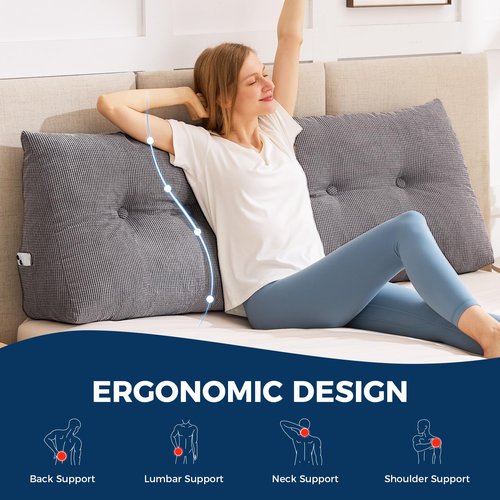 IASEAHK Headboard Pillow King, Triangle Pillows for Headboard, Head Board Backrest Wedge Pillow for Reading Sitting Working, Daybed Pillows with Removable Cover for Bed Dorm Sofa, Dark Grey