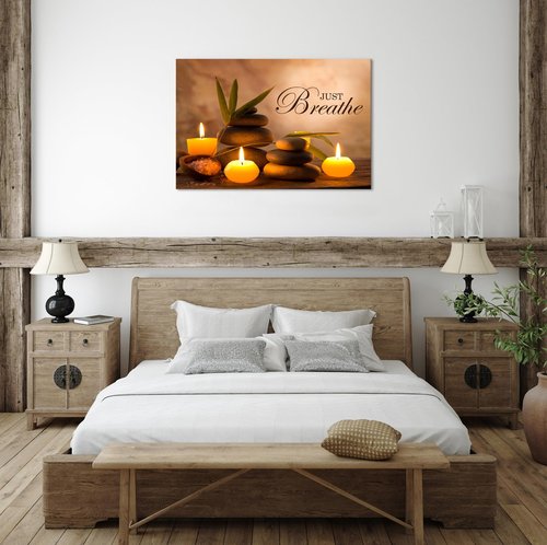 YIOZHAOFH Zen Wall Decor Just Breathe Motivational Bathroom Wall Art Yoga Room Poster for Women Spa Picture Painting Spiritual Artwork Framed for Living Room Ready to Hang (24L x 36W)