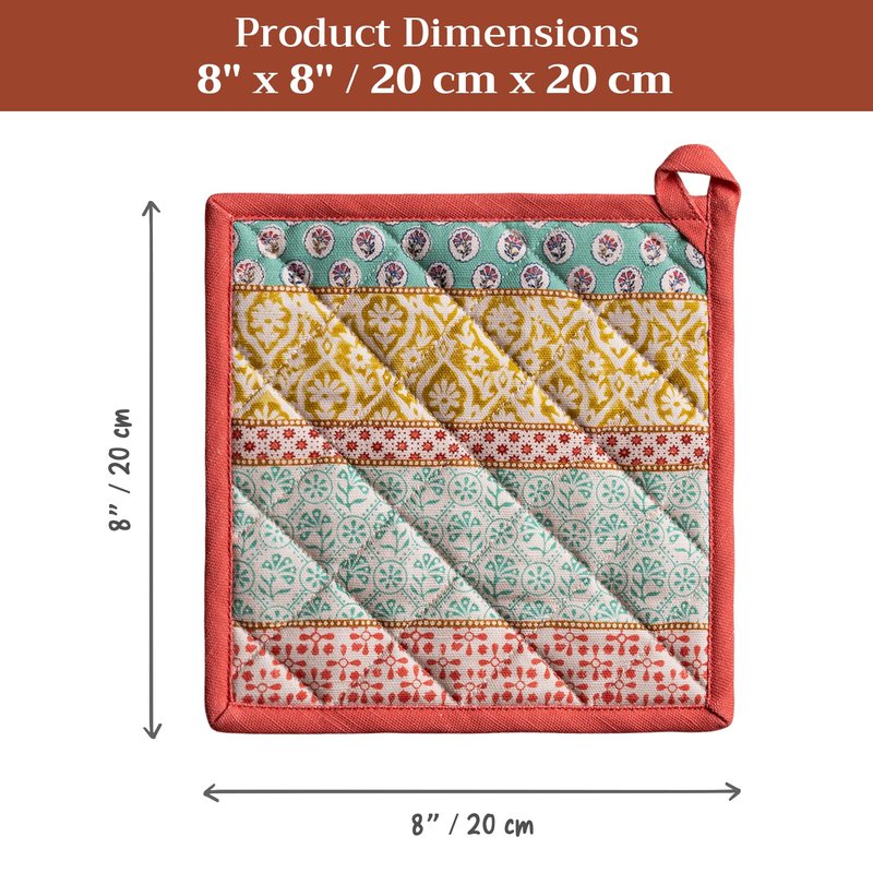 Maison d' Hermine Pot Holders 100% Cotton Heat Resistant Potholders 8" x 8" Hot Pads with Loop BBQ Cooking Baking Gifts for Mothers Day Handling Hot Pans Spring/Summer (Pack of 2, Provence)