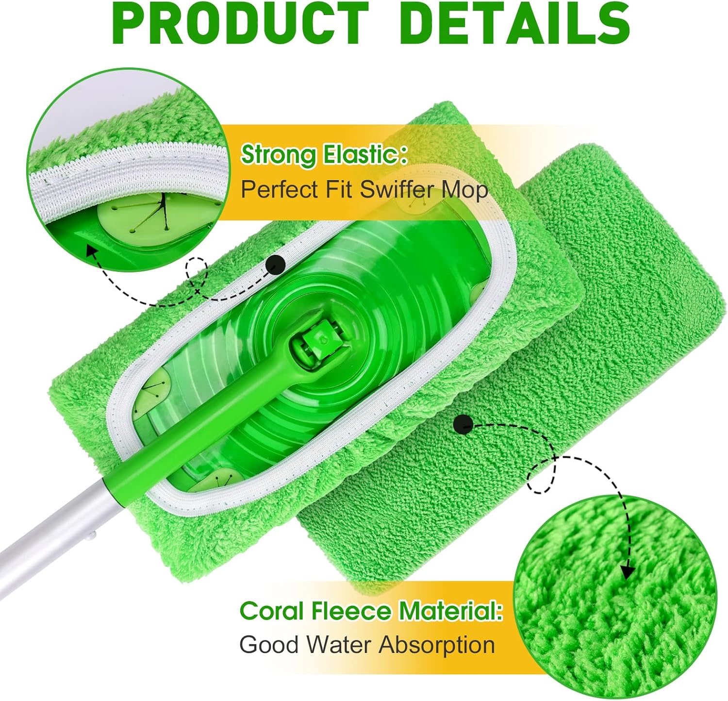 Skiennix 12-Pack Reusable Microfiber Mop Pads - Washable Dry & Wet Cleaning Cloths for Floor Care