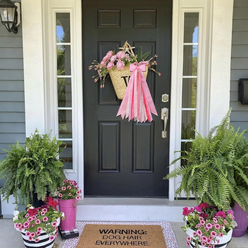 Skiennix Pink Wreath Sash - Decorative Ribbon for Front Door & Porch Garland Decor