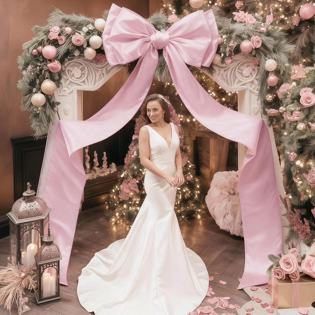 Skiennix Giant Pink Bow Christmas Tree Topper - 75x19 Inch Decor for Coquette Rooms & Parties