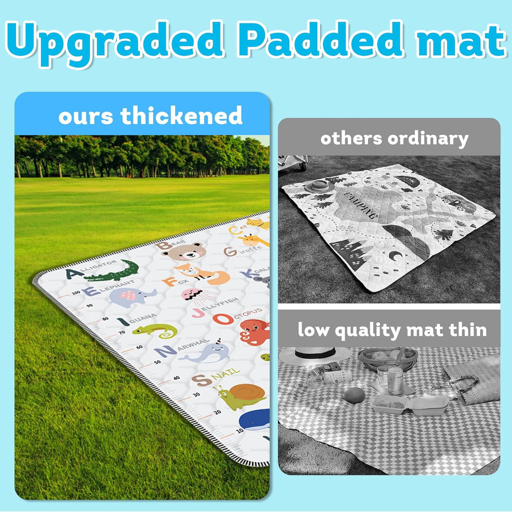 Skiennix Baby Play Mat - Thick Soft Non-Slip 50" x 50" Crawling Mat for Infants & Toddlers | Machine Washable (Animal Alphabet-A)