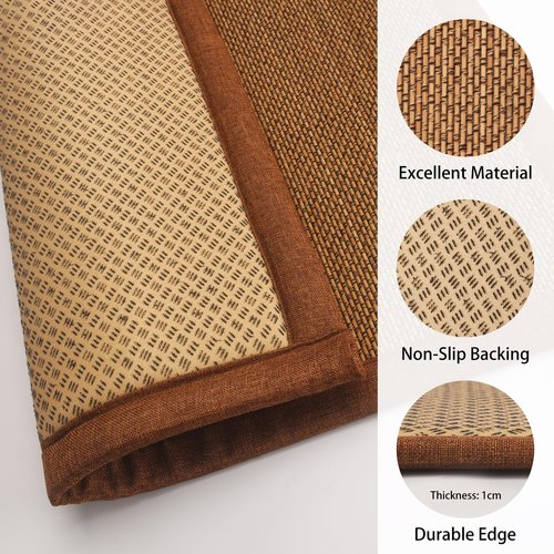 AIMECO Japanese Tatami Mat, 3PCS 2x2 Ft Natural Rattan Futon Floor Mattress Area Rugs for Sleeping Meditation Yoga, Brown