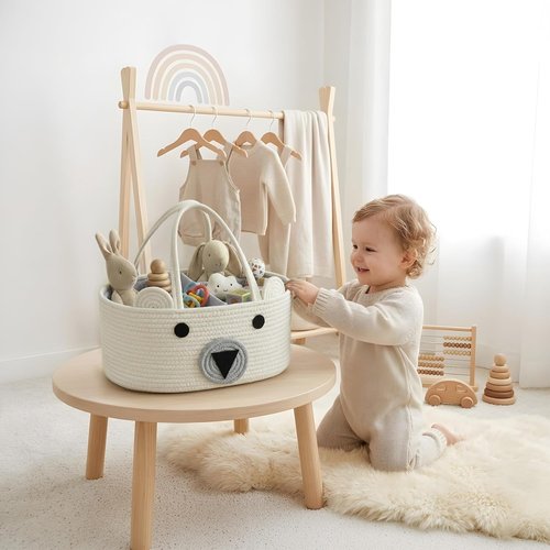 DECOMOMO Teddy Bear Basket - Large Diaper Caddy for Baby Showers | Adorable Animal Design