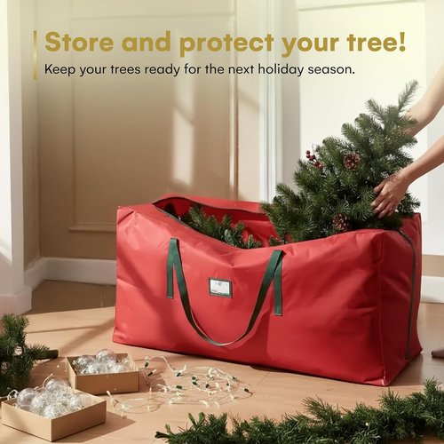 HOLIDAY SPIRIT Christmas Tree Storage Bag - Heavy Duty Waterproof 600D Oxford Canvas for 9 Ft Trees, Red