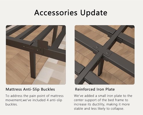 Full Bed Frame by [Brand Name] - Heavy Duty 14 Inch Metal Design with No Box Spring Needed | Noiseless, Easy Assembly, Black