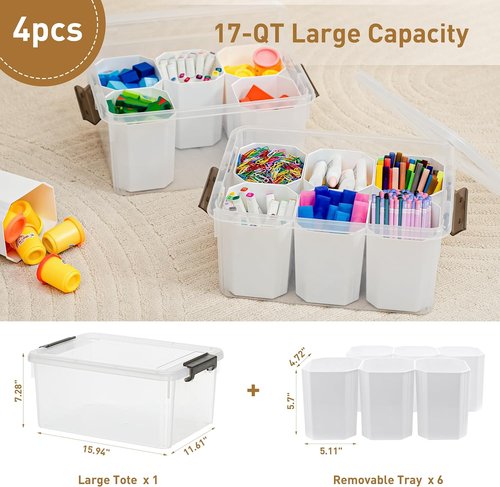 Citylife 17 QT Clear Plastic Storage Bins - Stackable Multipurpose Organizing Containers | 4-Pack
