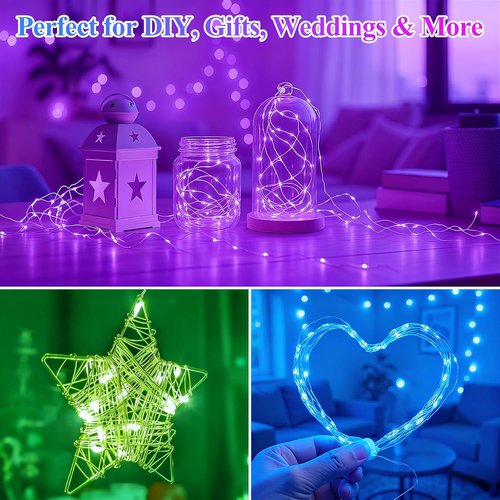 Lakumu 12-Pack Fairy Lights | 7FT Battery Operated Waterproof Silver Wire LED String Lights for DIY Decor