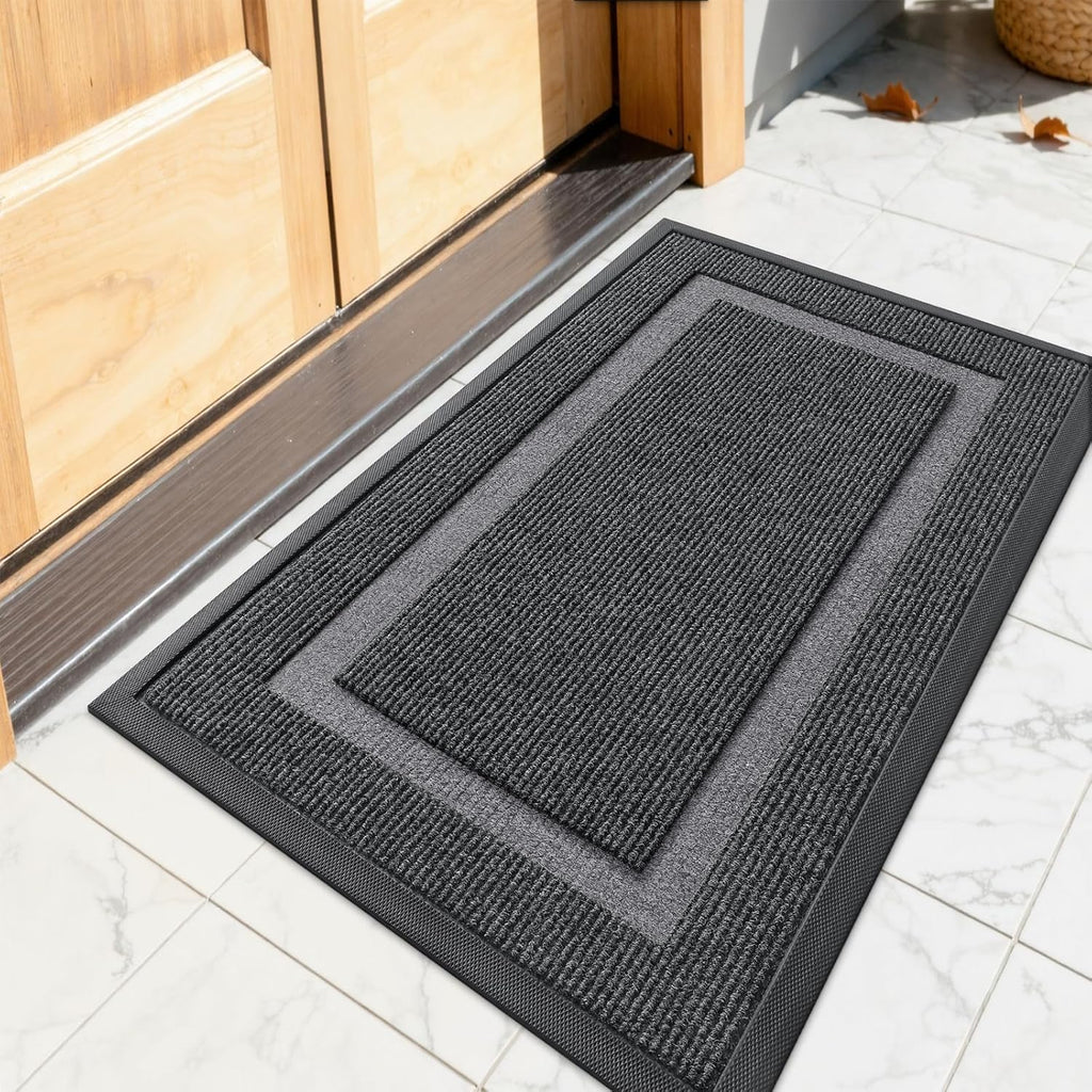 OLANLY Indoor Outdoor Front Door Mat - Waterproof All-Season Doormat, Sturdy Rubber, 23.5x15.5, Grey