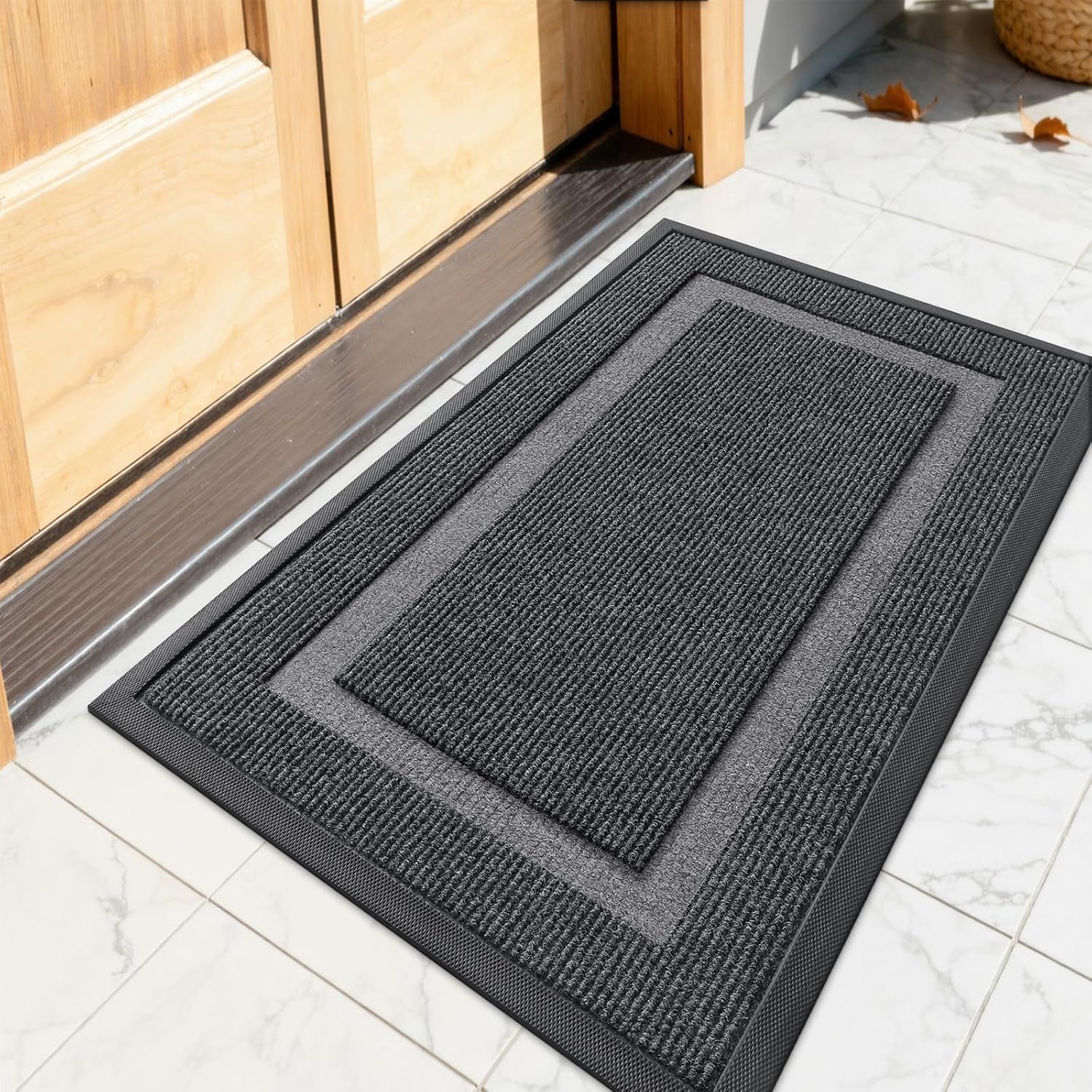 OLANLY Indoor Outdoor Front Door Mat - Waterproof All-Season Doormat, Sturdy Rubber, 23.5x15.5, Grey