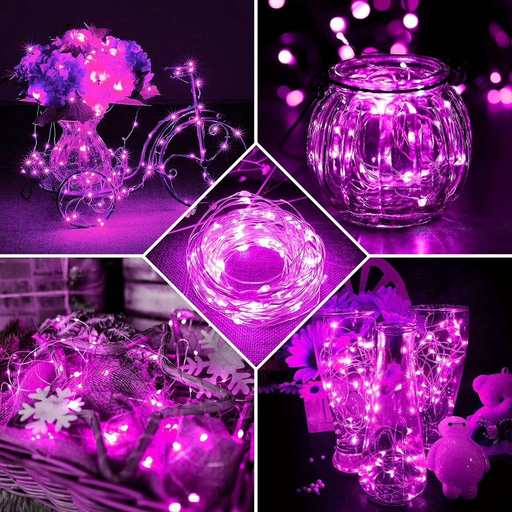 Skiennix 50 Pack Pink Fairy Lights - 7Ft 20 LED Twinkle String Lights | Battery Operated & Waterproof for Parties, Weddings, & Holidays