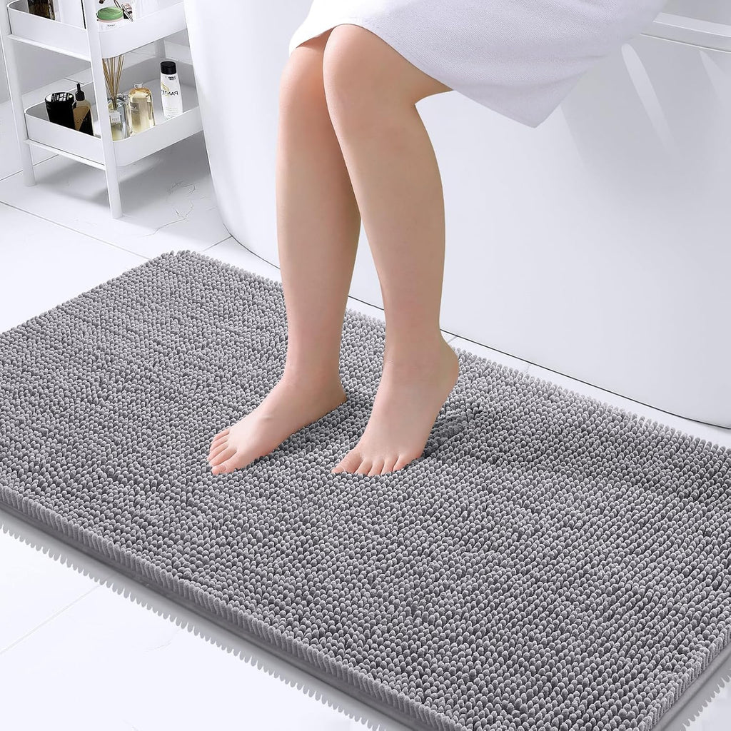 OLANLY Large Bath Rugs - Extra Soft Chenille, Quick-Dry, Machine Washable | 40x24 Inches, Grey