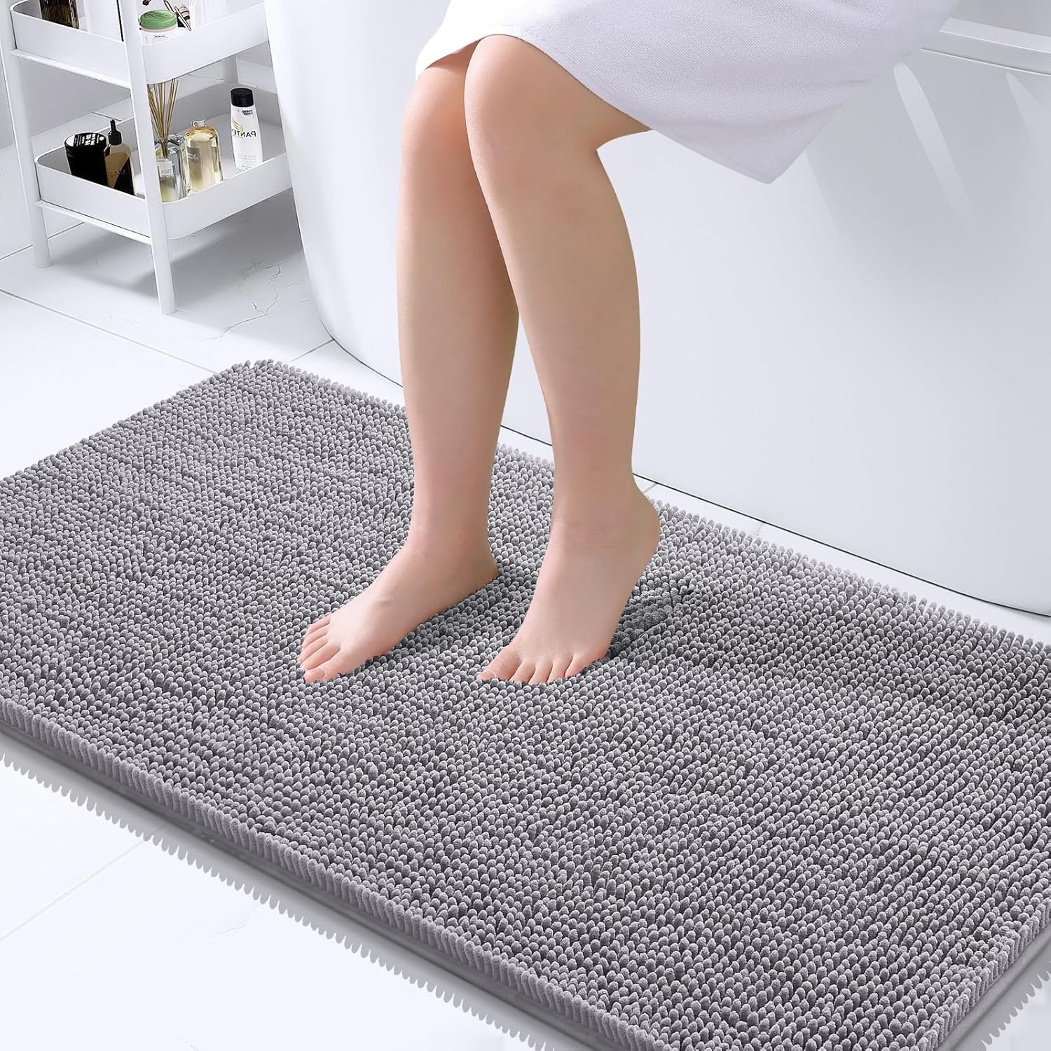 OLANLY Large Bath Rugs - Extra Soft Chenille, Quick-Dry, Machine Washable | 40x24 Inches, Grey
