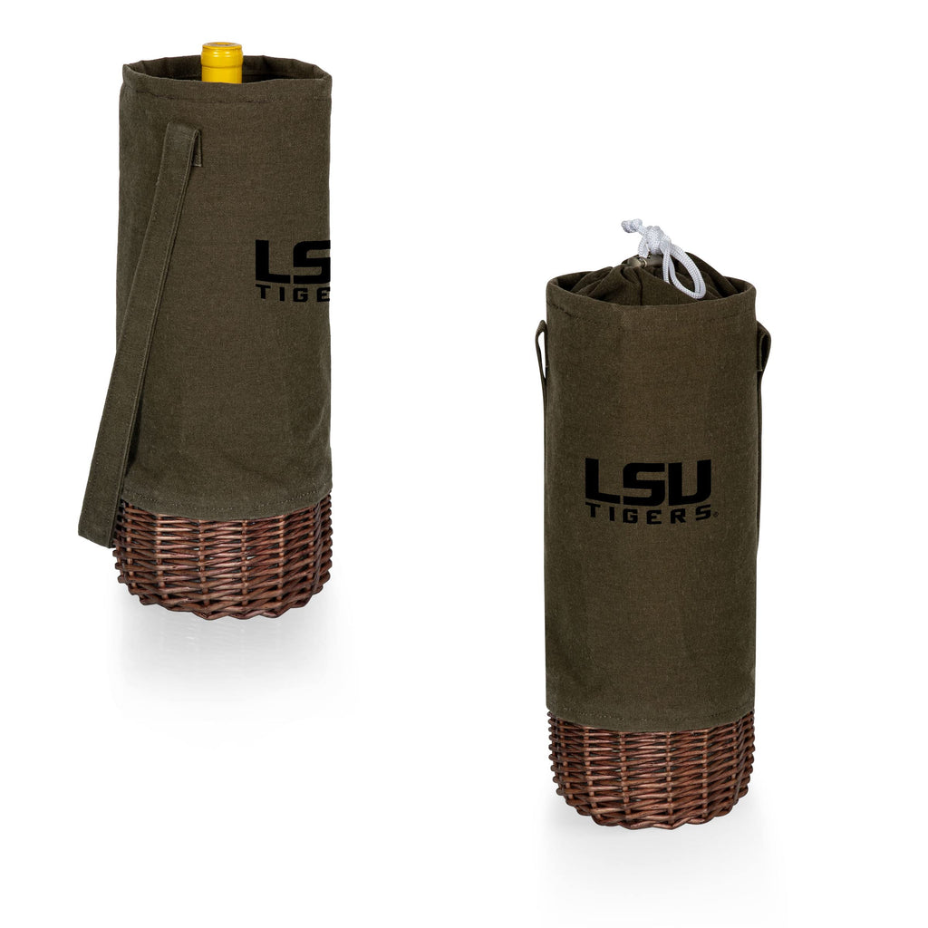 PICNIC TIME NCAA Malbec Insulated Canvas and Willow Wine Bottle Basket, Wine Tote, Wine Gift Bag, (Khaki Green with Beige Accents)