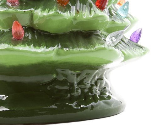 Christmas is Forever Lighted Tabletop Ceramic Tree, 16 Inch Green Tree with Multicolored Lights