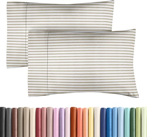 King Pillow Cases by [Brand Name] - Ultra Soft Hotel Quality Covers | Wrinkle-Free & Fade Resistant - Beige Stripes