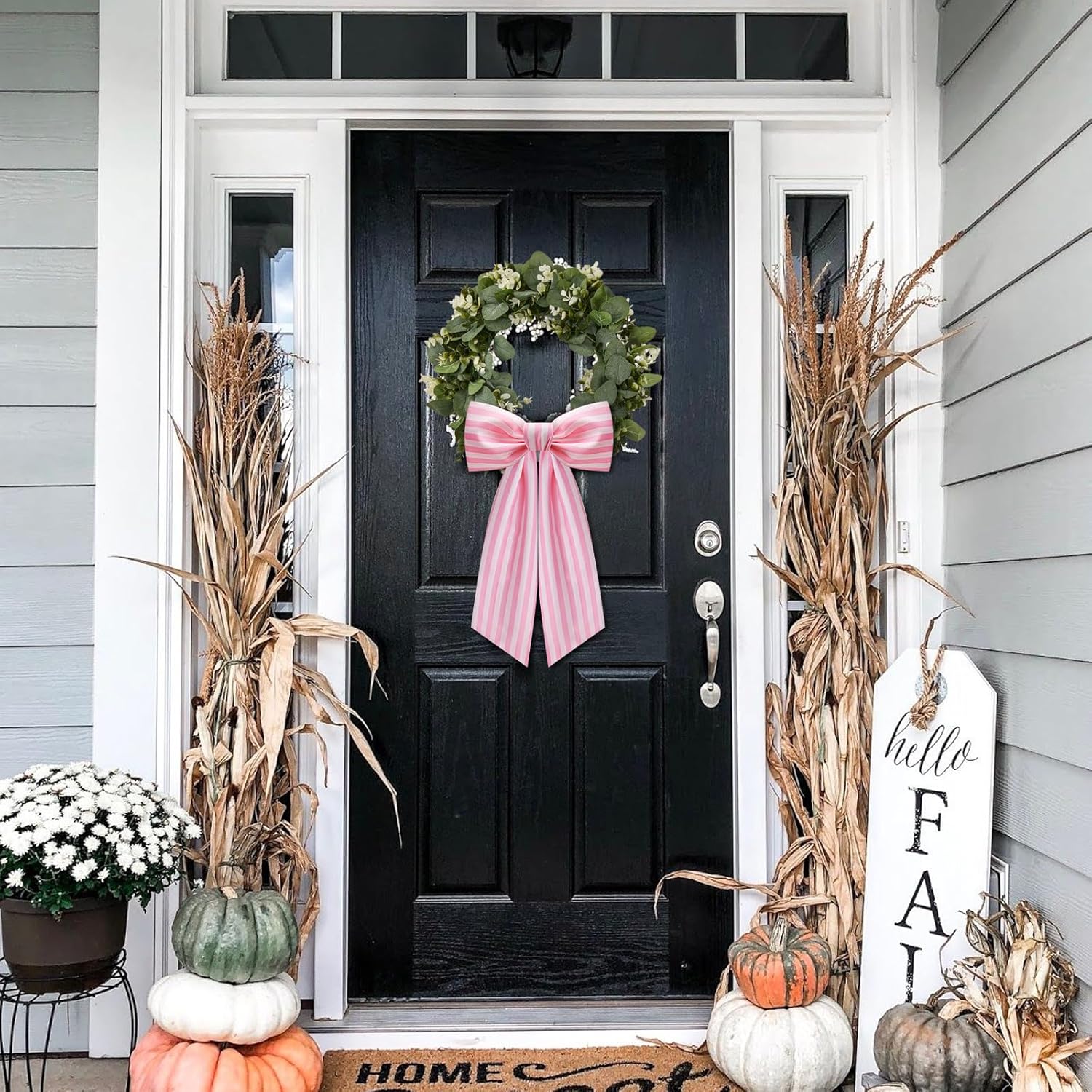 Skiennix 2 Pack Wreath Sash - Stylish Pink and White Stripe Boxwood Garland Decor for Front Door