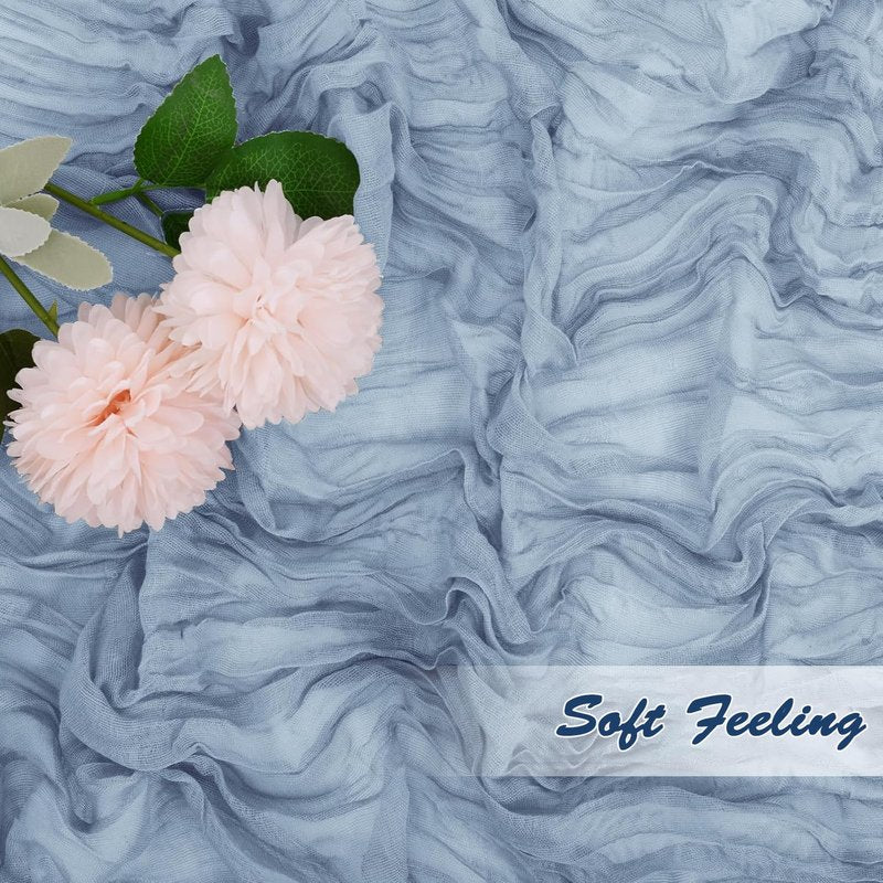 6 Pack Dusty Blue Cheesecloth Table Runner, 35 x 120 Inch Dusty Blue Cheese Cloth Table Runner, 10FT Boho Gauze Spring Table Runners for Wedding Bridal Baby Shower Birthday Party
