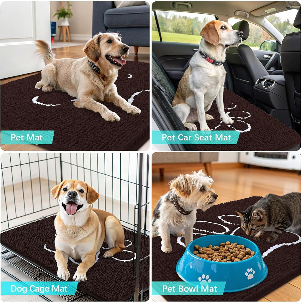 OLANLY Dog Door Mat - Absorbent Non-Slip Mud Mat for Muddy Paws | 59x24 Paw Print Design, Quick Dry Brown