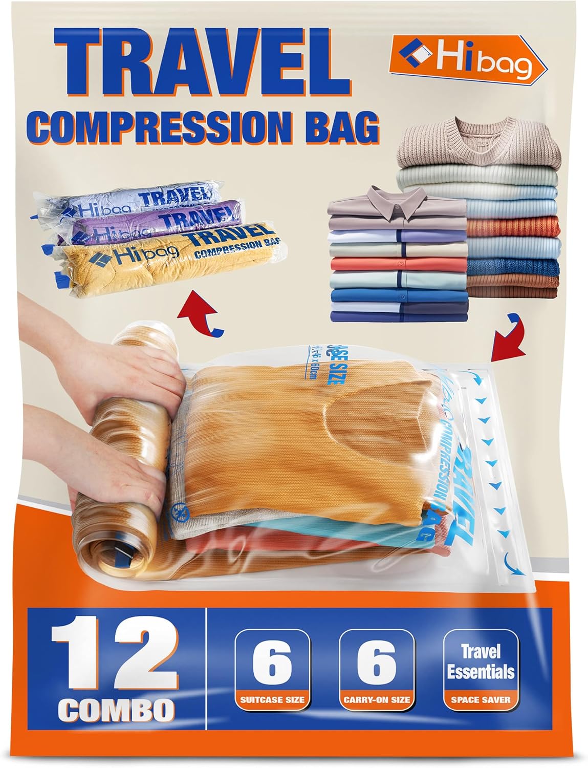 Skiennix Compression Bags - Vacuum Packing Space Saver for Travel Essentials | 12-Pack