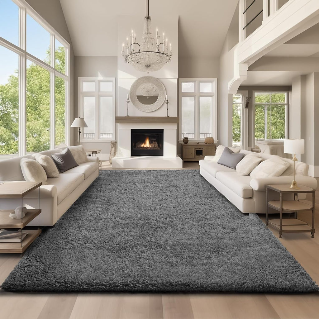 Ophanie Area Rugs - Large 9x12 Grey Shag Carpet | Soft, Thick Indoor Rug for Living Room & Nursery Decor