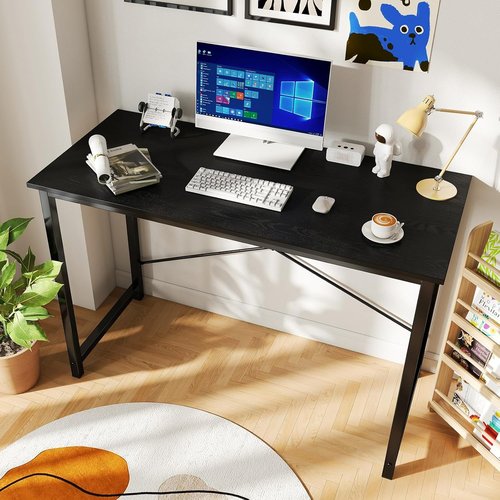 DUMOS Computer Desk - Modern 44-Inch Home Office Work Table with X-Shaped Reinforcement | Black