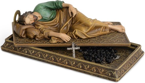 Buildclassic Saint Joseph Statue - Hand-Painted Religious Decor with Case Base & Metal Halo | 8.8" L