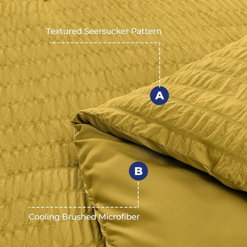 HYMOKEGE Twin XL Comforter Set - Mustard Yellow Seersucker 5-Piece All-Season Luxury Bedding Set