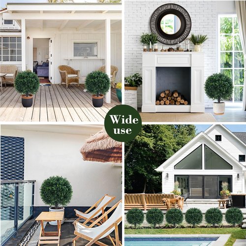 Chillchard Artificial Boxwood Topiary Ball Bush for Outdoor with Spike, UV Resistant Faux Boxwood Ball Tree with Stake for Outside Set of 2, Weatherproof Round Fake Shrubs for Entryway Front Porch
