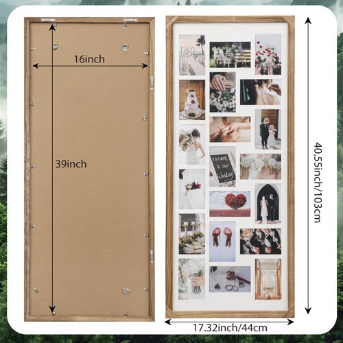 Wodhels 41x17 Inch Large Collage Picture Frame,Wood Multi Photo Frames,20 Openings for 4x6 Photos,Wall-Mounted Photo Display，Carbonized Brown