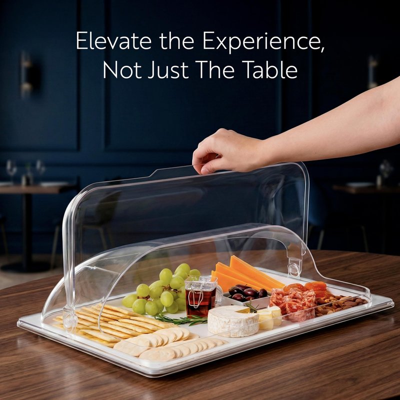 Restaurantware Cater Tek 21 Inch Polycarbonate Plate Cover 1 Shatterproof Dish Cover - Dishwashable For 21 Inch Plates Clear Plastic Tray Cover Flap Handle Design Endures Up To 210F