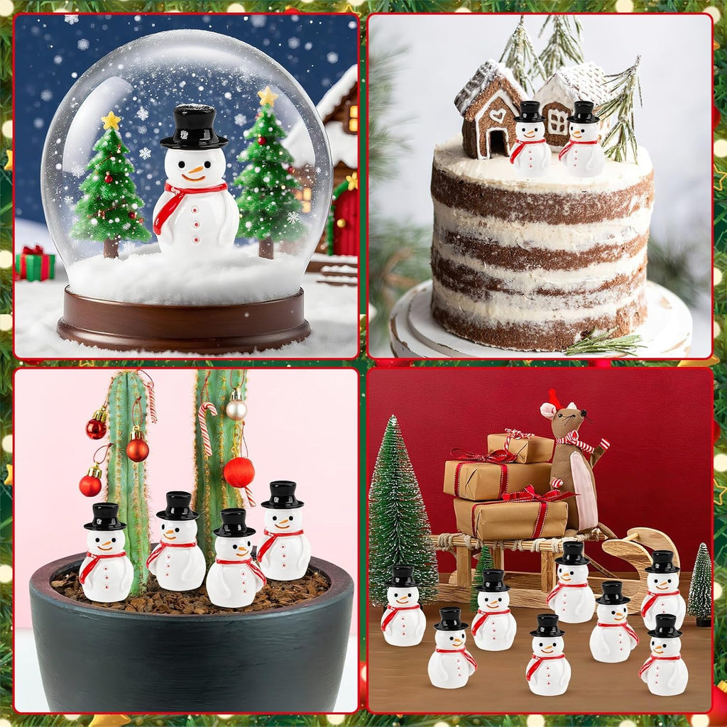 Skiennix Mini Snowman Figurines - 16 Pcs Christmas Ornaments for Winter DIY Crafts & Decor