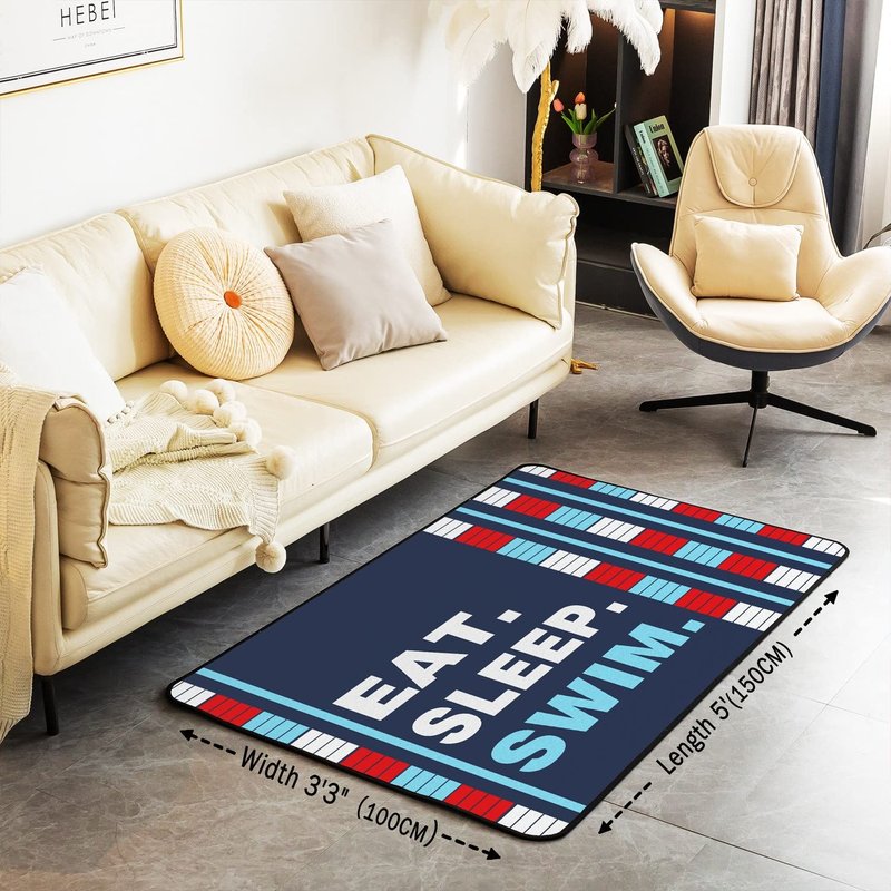 Kids Swim Area Rug 3'x5' Water Sports Theme Rugs for Living Room Bedroom Boys Girls Teens Swimming Lane Decor Decorative Carpet Swimming Lover Floor Mat