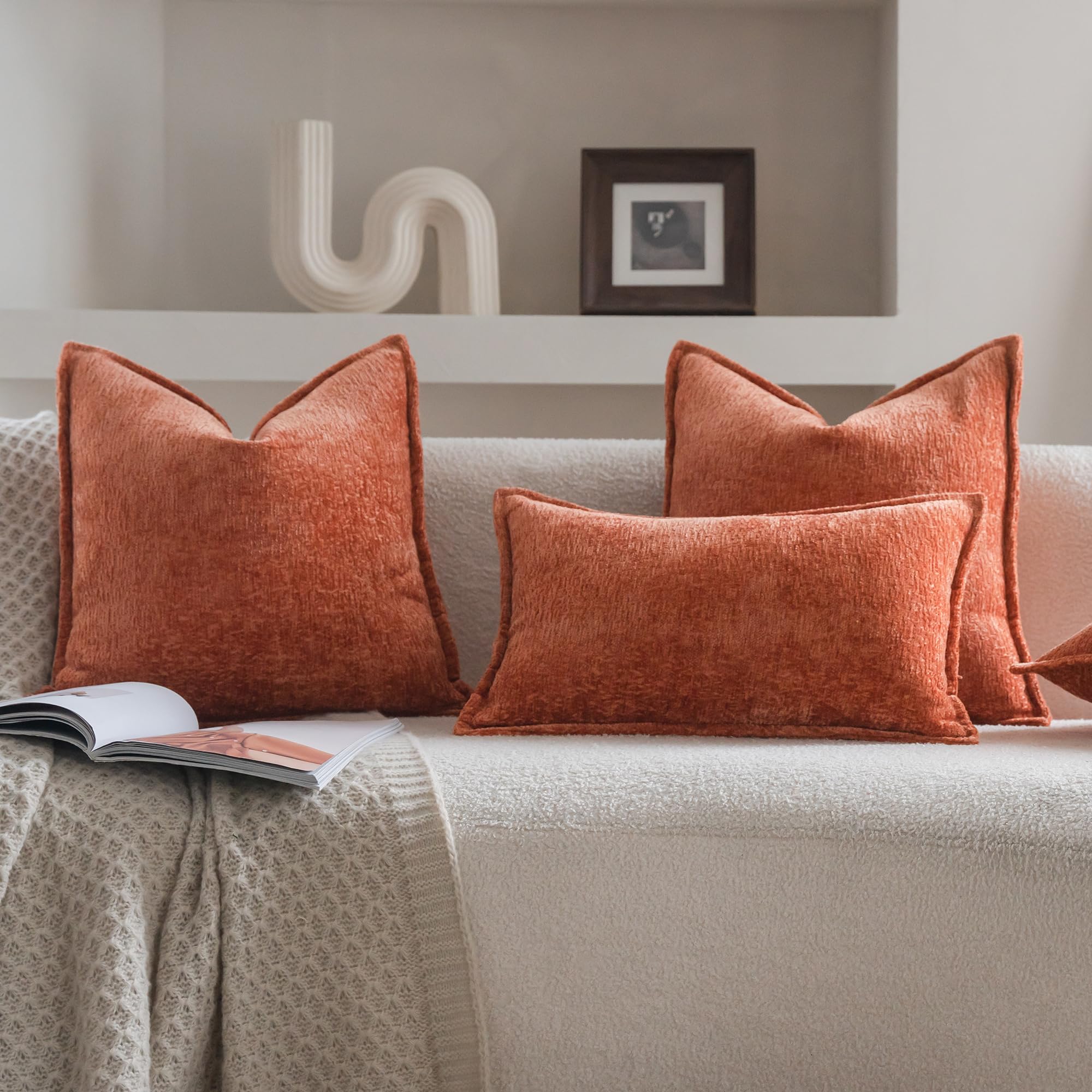 Neelvin Orange Chenille Decorative Throw Pillow Covers 18x18 inch Set of 2 Pillowcase Cushion Case for Bed Sofa Couch