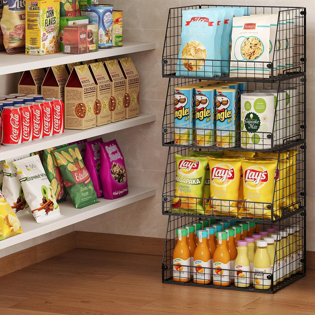 XXL Stackable Wire Storage Baskets by [Brand Name] - Extra Large Pantry Organizer for Fruits, Vegetables & Snacks