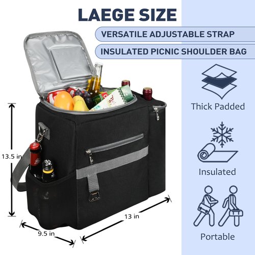 Tirrinia 20L Insulated Cooler Bag - Leakproof Outdoor Grocery Cooling Carrier, Large Travel & to-Go Food Containers, Wine Tote for Picnics, Camping, Parties