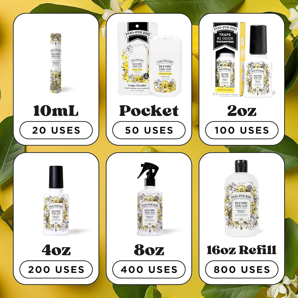 Poo-Pourri Before-You-Go Toilet Spray Bundle - Original Citrus 2 Fl Oz & Travel Size 1 Fl Oz