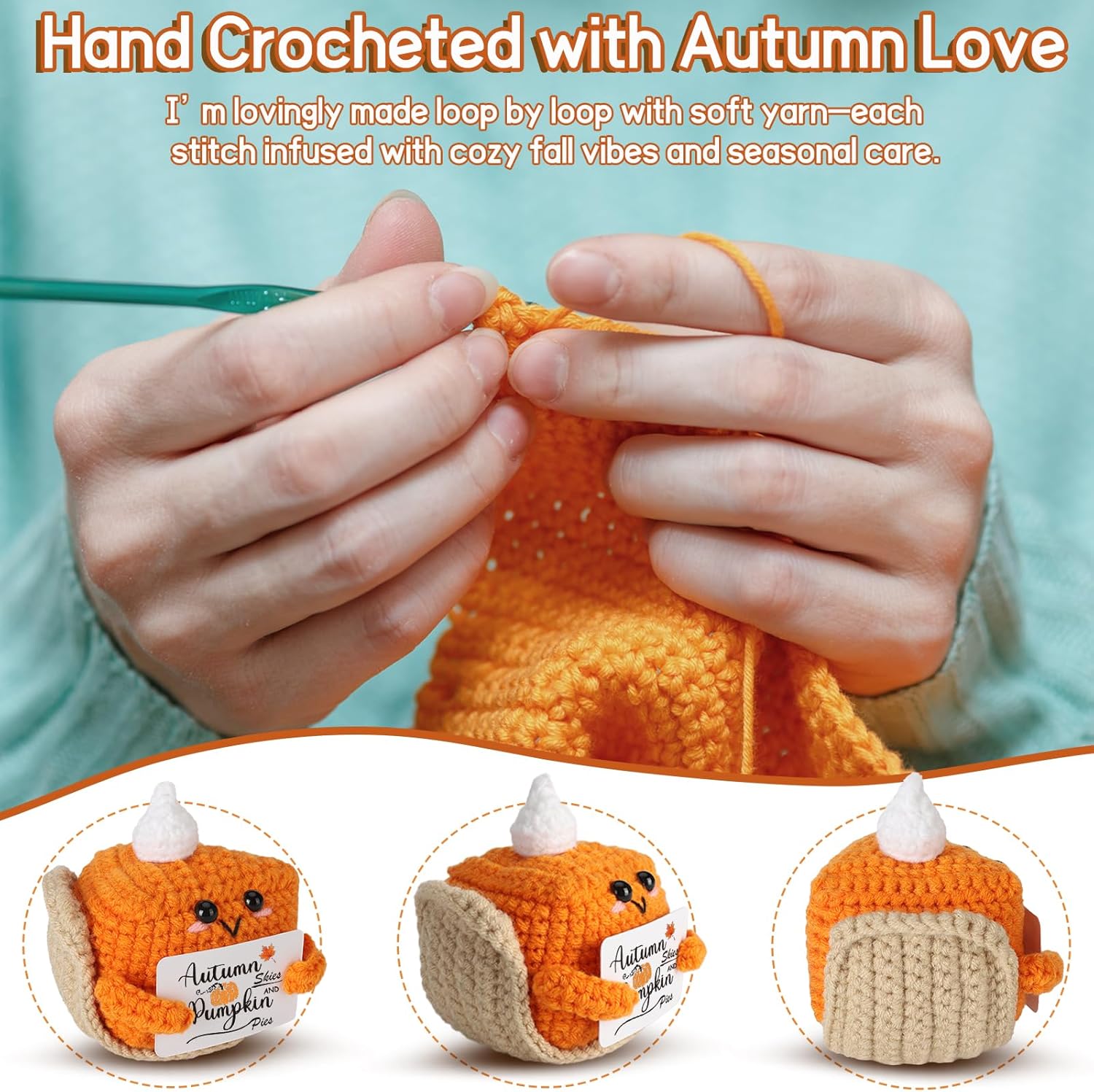 Skiennix Mini Pumpkin Pie Crochet Doll - Cute Fall Decor for Thanksgiving | Plush Autumn Gift