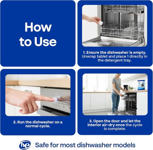 Earth Breeze Dishwasher Cleaner Tablets - 4-in-1 Formula Cleans, Deodorizes & Protects - Fragrance-Free, Safe for All Dishwashers