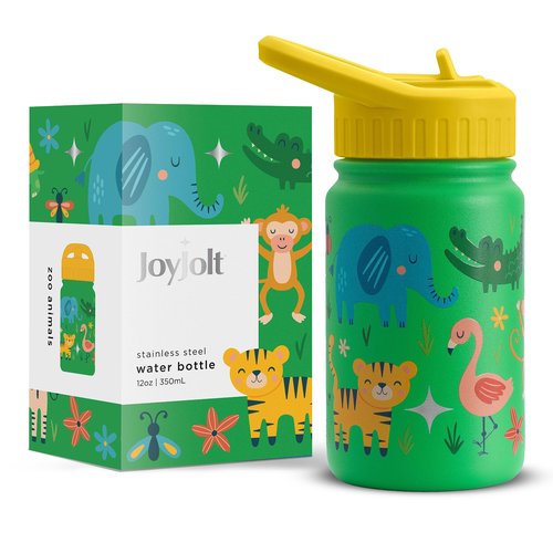 JoyJolt Kids Water Bottle with Straw Lid, 12oz Small Stainless Steel Reusable Tumbler for Kids, Girls, Boys, or Teen, Vacuum Insulated Water Bottle for School, Travel, and Outdoors, Leakproof