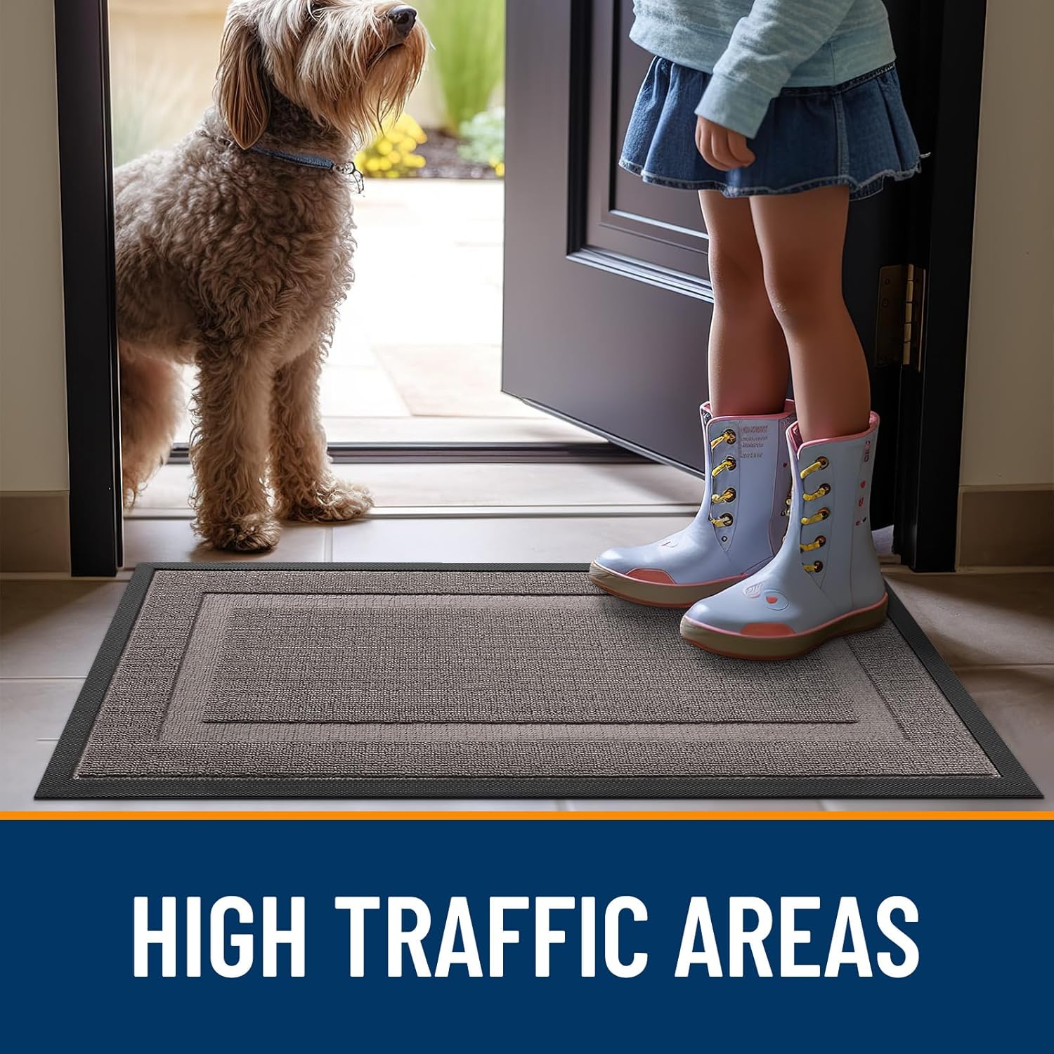 OLANLY Waterproof Front Door Mat - All-Season Natural Rubber Doormat | Easy Clean, Low Profile, 29.5x17, Taupe