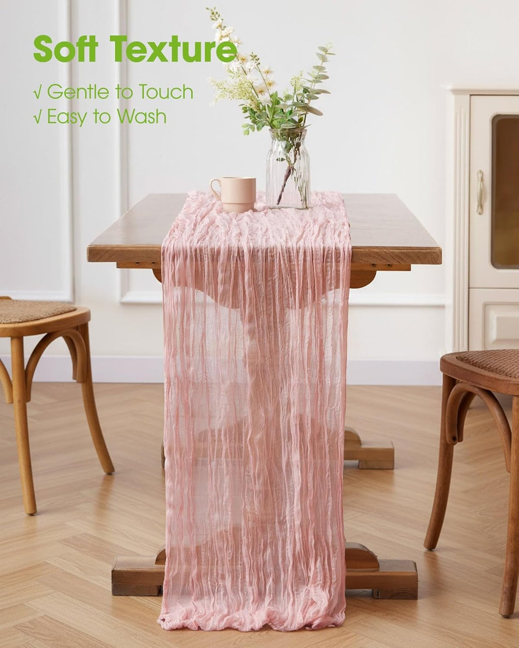Pureegg Cheesecloth Table Runner - 2-Pack 120'' Dusty Pink Boho Table Cloth for Weddings & Parties