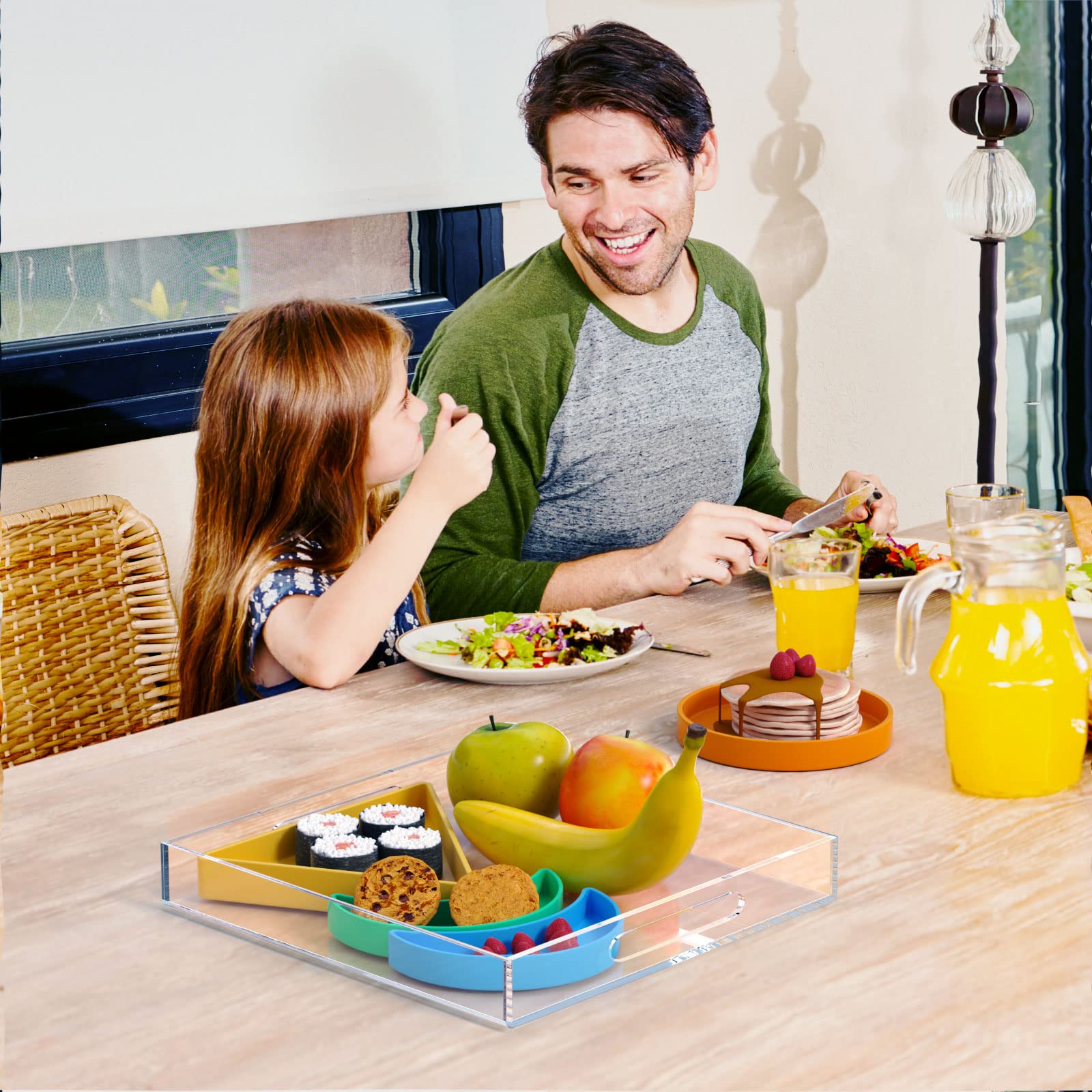 NIUBEE Acrylic Serving Tray 10x10 Inches -Spill Proof- Clear Decorative Tray Organiser for Ottoman Coffee Table Countertop with Handles